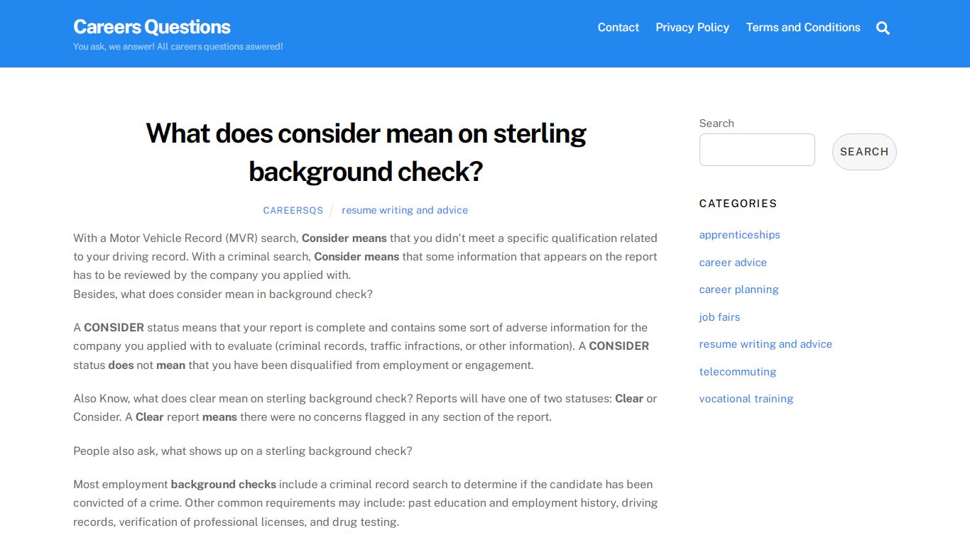 What does consider mean on sterling background check? - Careers Questions